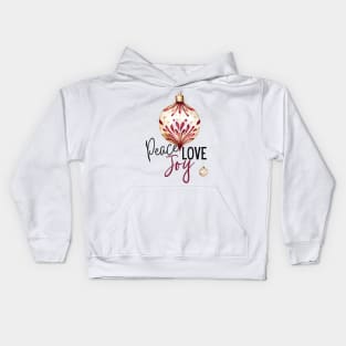 Peace Love and Joy with Maroon and Ivory Holiday Christmas Ornaments and Script Kids Hoodie